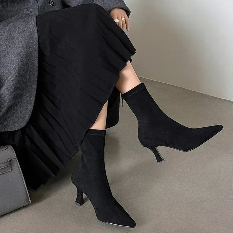 Rosie | Suede Pointed Toe Kitten Heel Boots