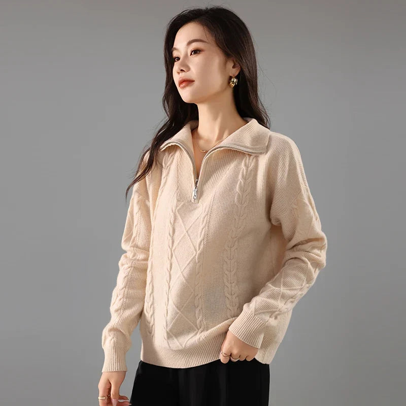 Daisy | Cable Knit Quarter Zip Relaxed Sweater