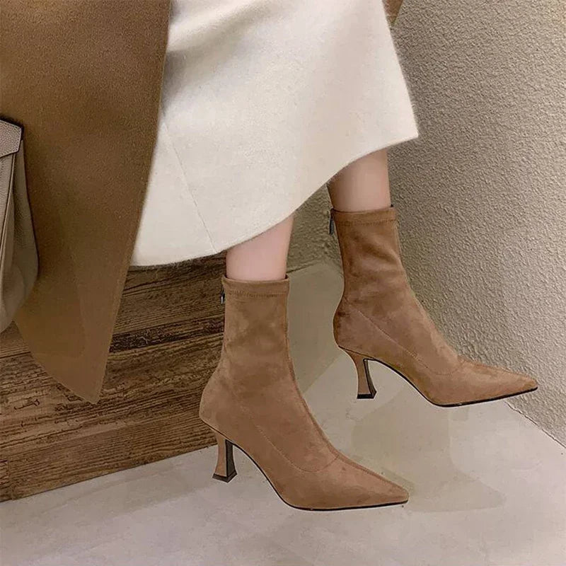 Rosie | Suede Pointed Toe Kitten Heel Boots