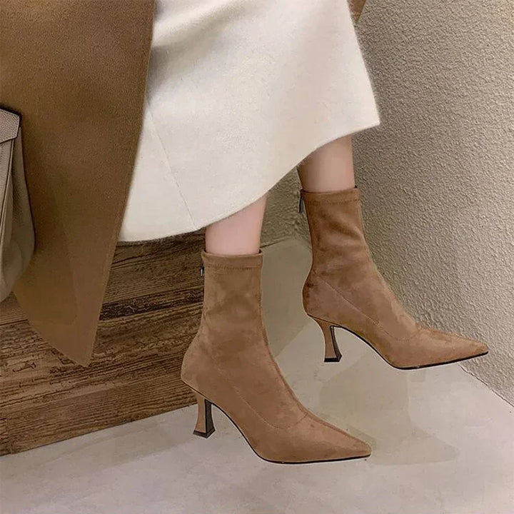Rosie | Suede Pointed Toe Kitten Heel Boots