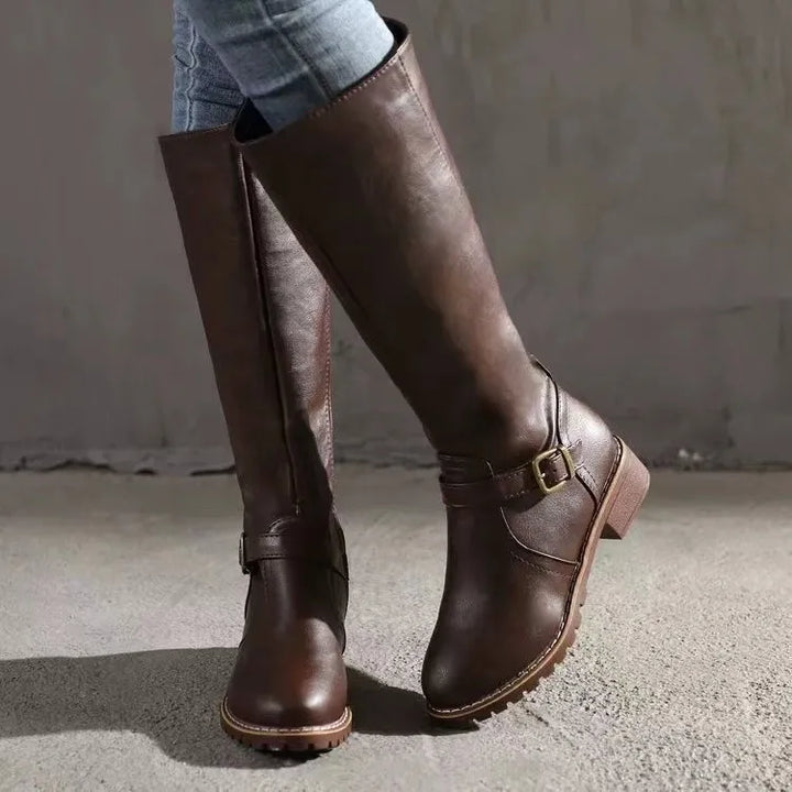 Evie | Leather Knee High Zip Boots