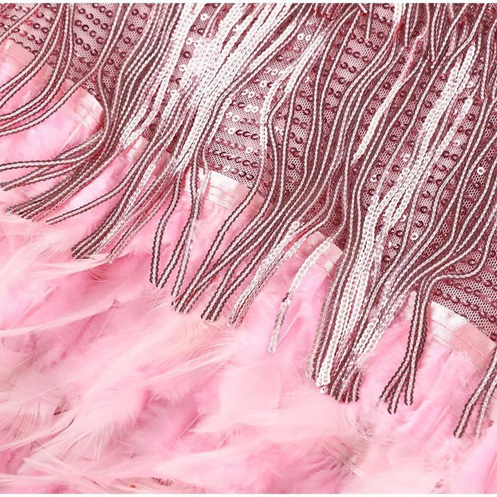 Sienna | Sleeveless Sequin Feather Trim Party Mini Dress