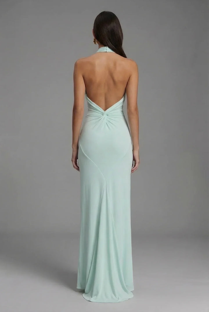 Sienna | Wedding Guest Ruched Halter Maxi Dress