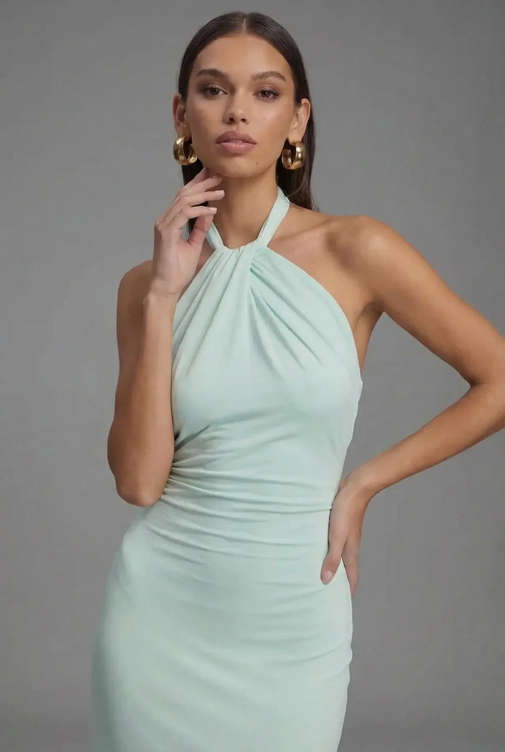 Sienna | Wedding Guest Ruched Halter Maxi Dress
