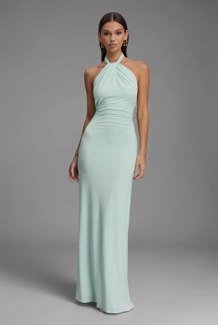 Sienna | Wedding Guest Ruched Halter Maxi Dress