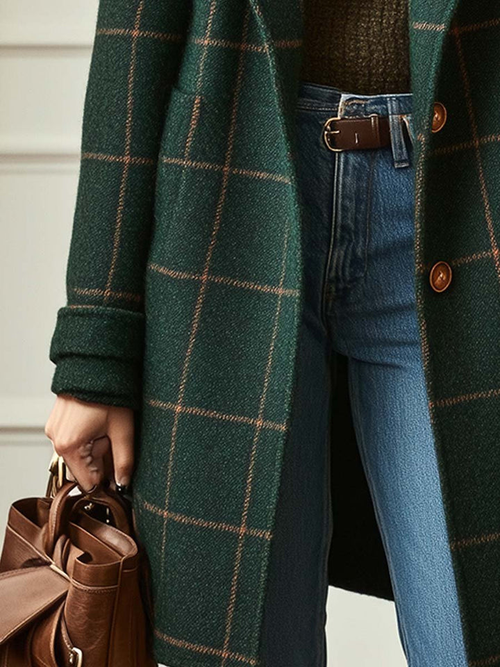 Sienna | Womens Checked Collared Button Up Coat