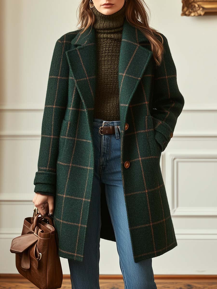 Sienna | Womens Checked Collared Button Up Coat