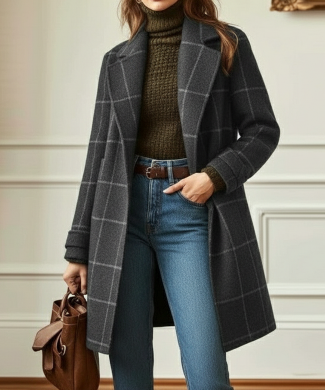 Sienna | Womens Checked Collared Button Up Coat