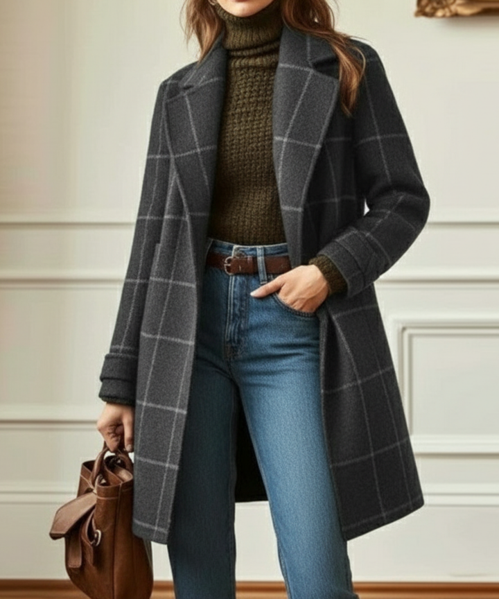 Sienna | Womens Checked Collared Button Up Coat