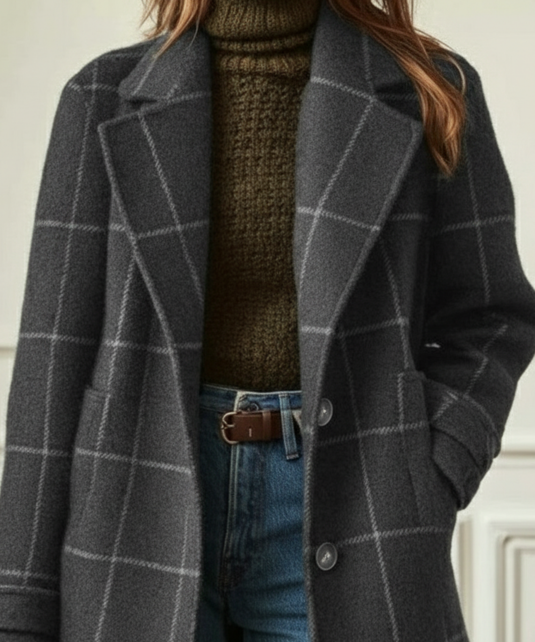 Sienna | Womens Checked Collared Button Up Coat