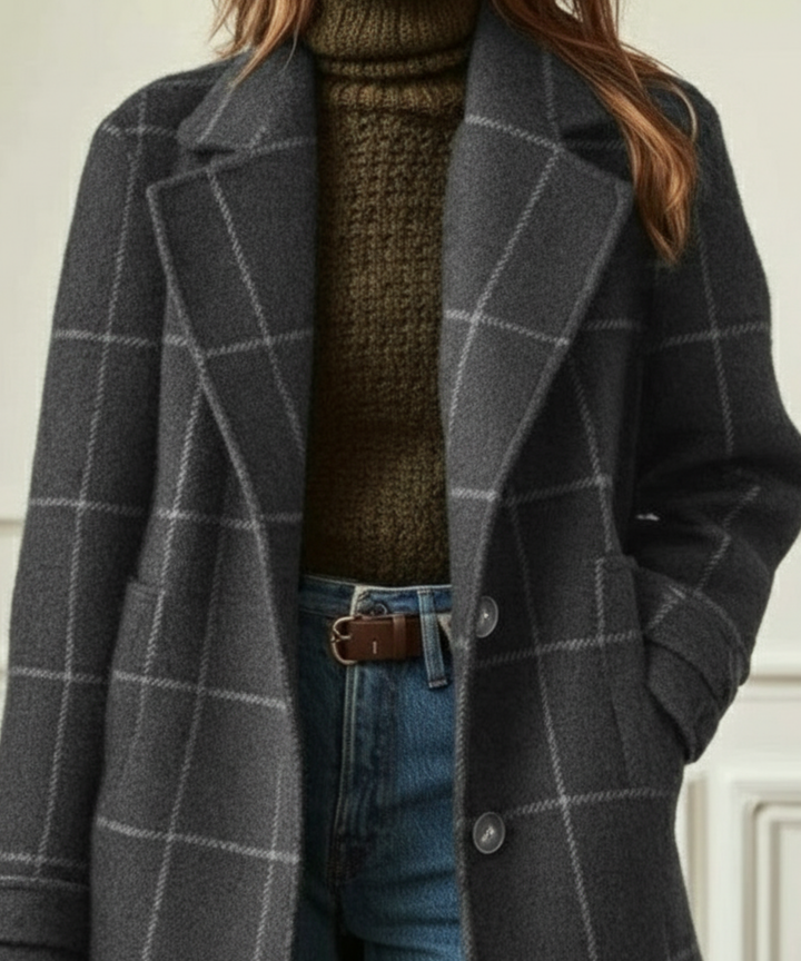 Sienna | Womens Checked Collared Button Up Coat