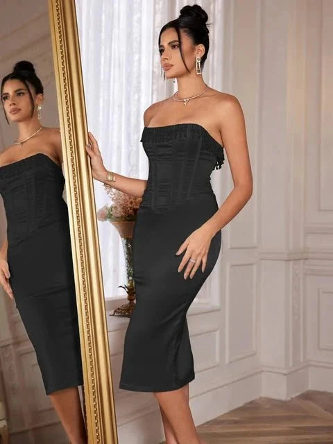 Sophia | Sleeveless Corset Bodice Wedding Guest Midi Dress