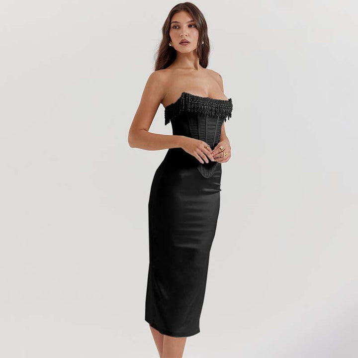 Sophia | Sleeveless Corset Bodice Wedding Guest Midi Dress