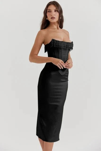 Sophia | Sleeveless Corset Bodice Wedding Guest Midi Dress