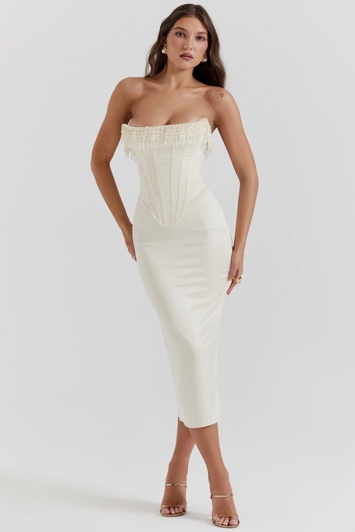 Sophia | Sleeveless Corset Bodice Wedding Guest Midi Dress
