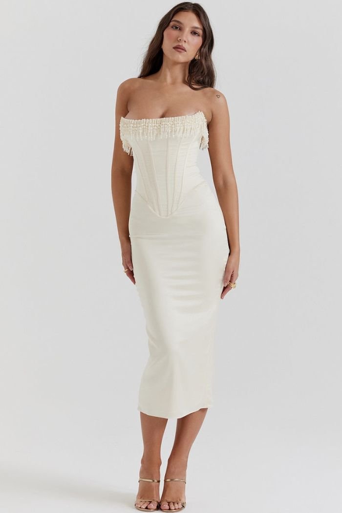 Sophia | Sleeveless Corset Bodice Wedding Guest Midi Dress