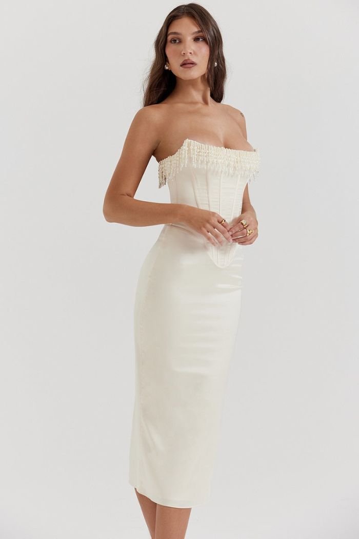 Sophia | Sleeveless Corset Bodice Wedding Guest Midi Dress