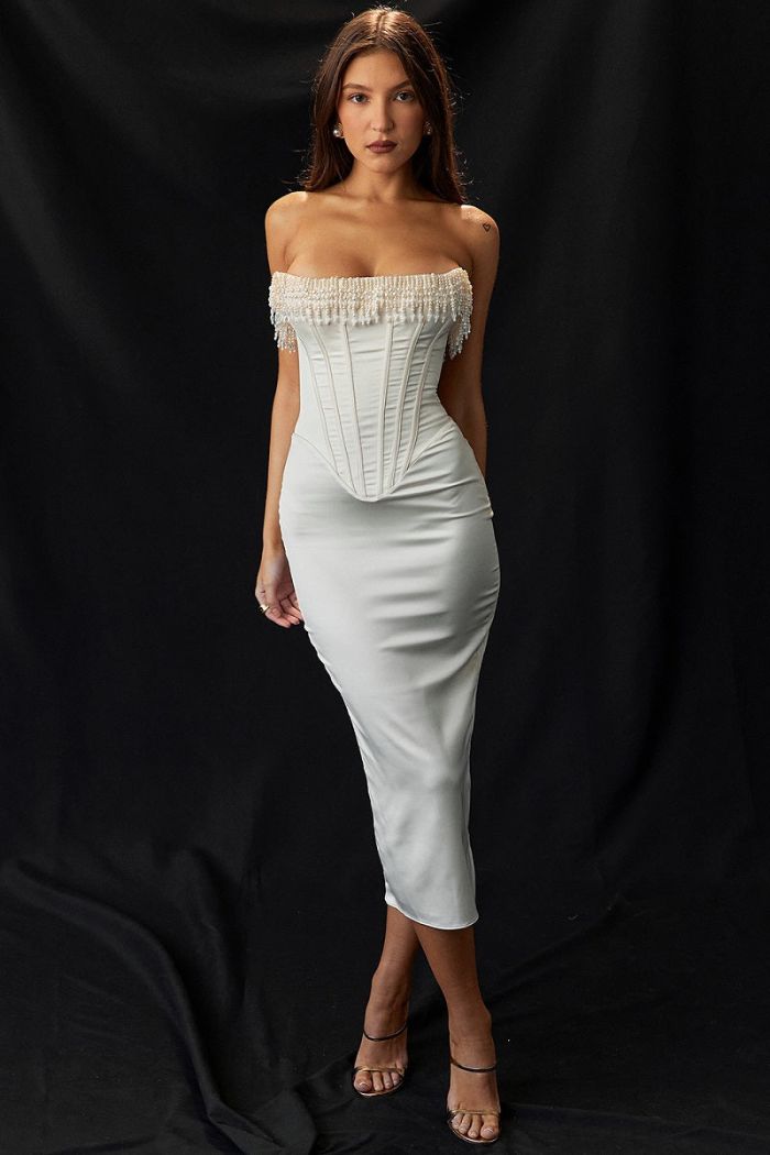 Sophia | Sleeveless Corset Bodice Wedding Guest Midi Dress