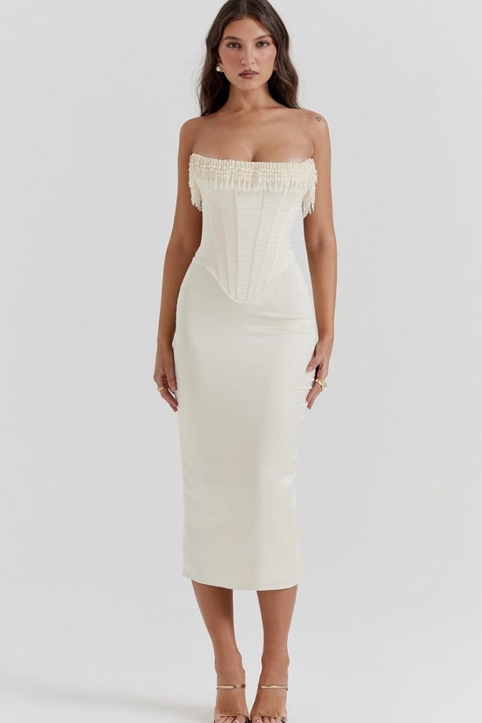 Sophia | Sleeveless Corset Bodice Wedding Guest Midi Dress