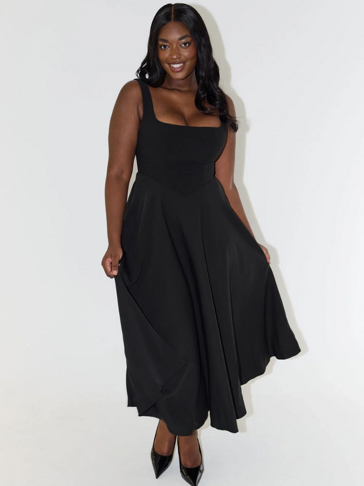 Sophia | Wedding Guest Sleeveless Square Neck Midi Dress