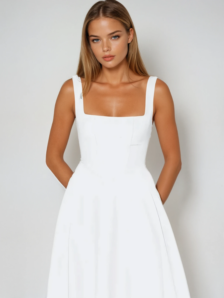 Sophia | Wedding Guest Sleeveless Square Neck Midi Dress