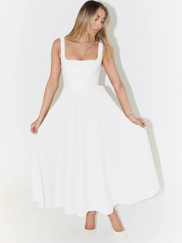 Sophia | Wedding Guest Sleeveless Square Neck Midi Dress
