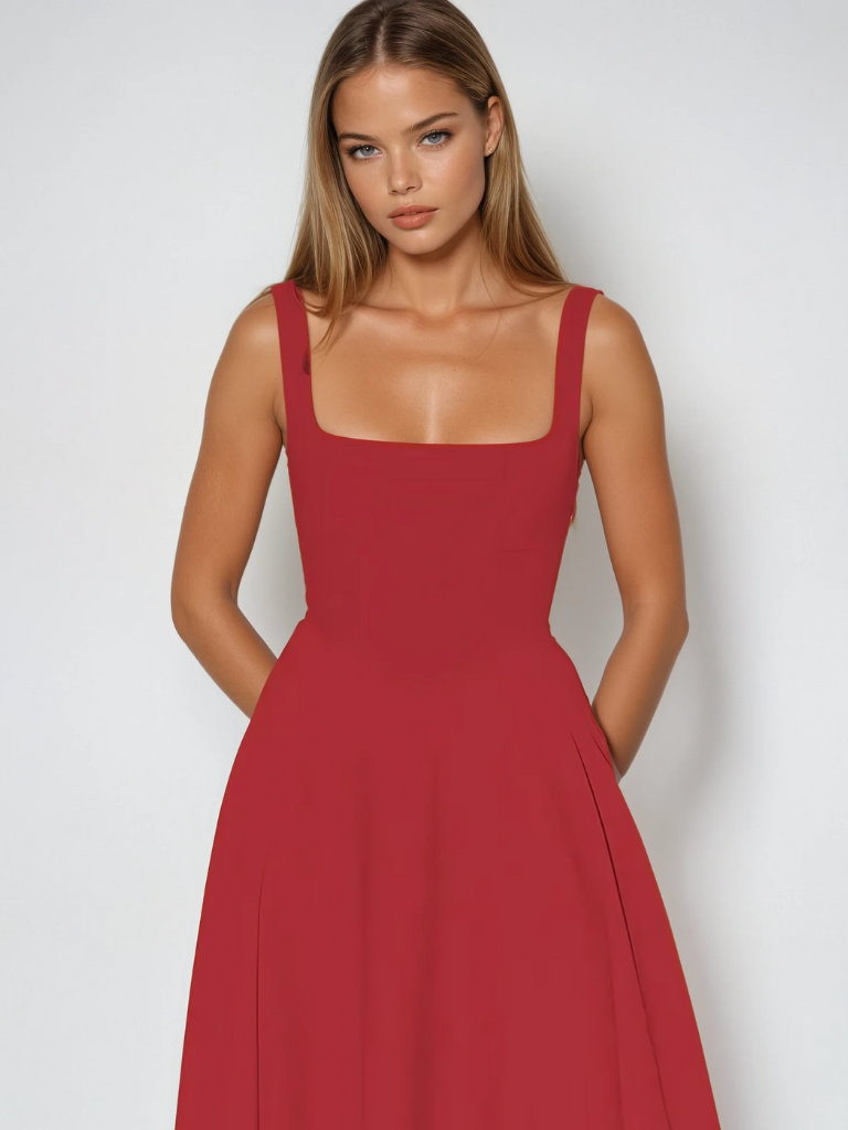 Sophia | Wedding Guest Sleeveless Square Neck Midi Dress