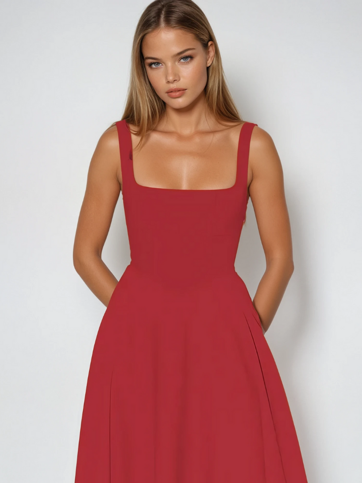 Sophia | Wedding Guest Sleeveless Square Neck Midi Dress