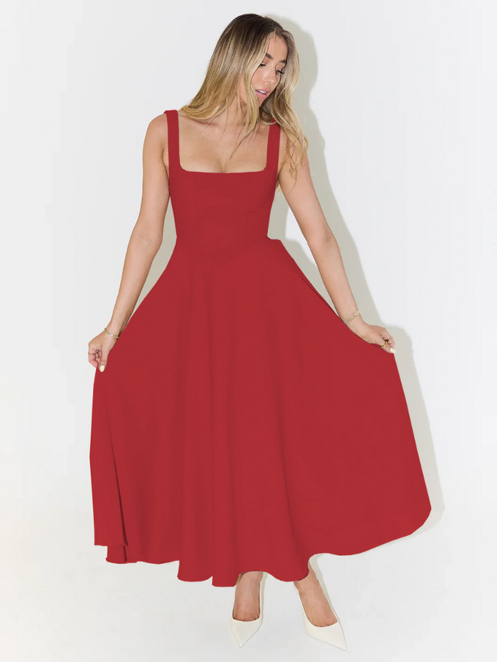 Sophia | Wedding Guest Sleeveless Square Neck Midi Dress