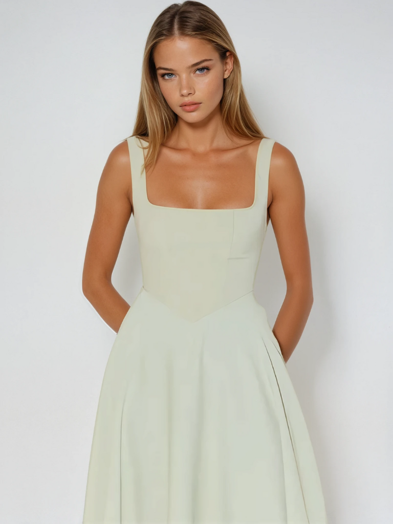 Sophia | Wedding Guest Sleeveless Square Neck Midi Dress