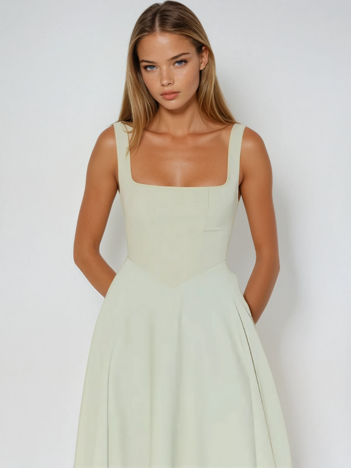 Sophia | Wedding Guest Sleeveless Square Neck Midi Dress