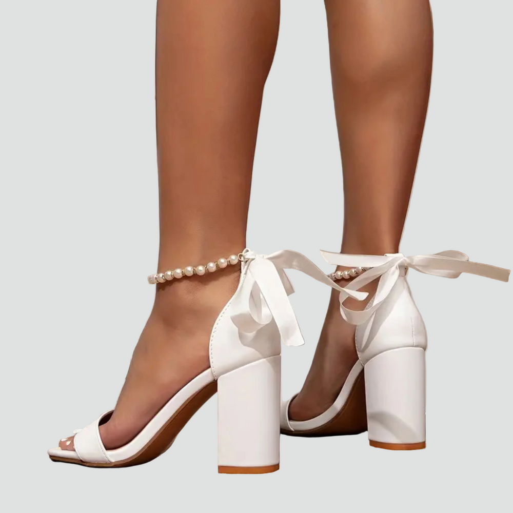 Sophia | Womens White Open Toe Block Heel Sandals