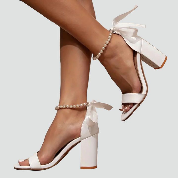 Sophia | Womens White Open Toe Block Heel Sandals