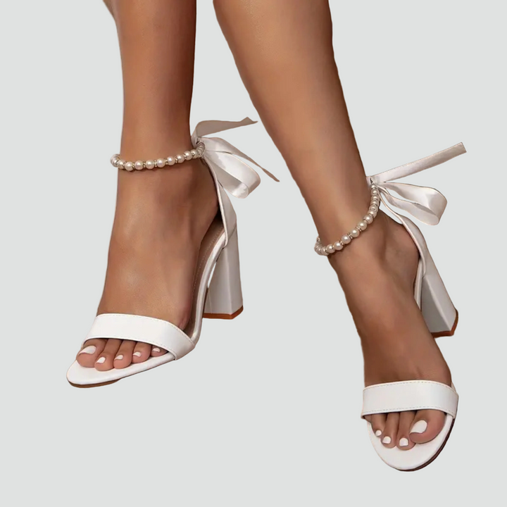 Sophia | Womens White Open Toe Block Heel Sandals