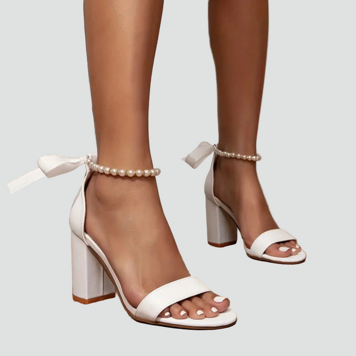 Sophia | Womens White Open Toe Block Heel Sandals