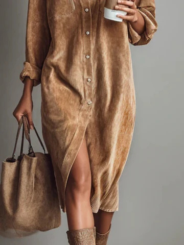 Gemma | Velvet Collared Shirt Dress