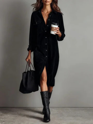 Gemma | Velvet Collared Shirt Dress