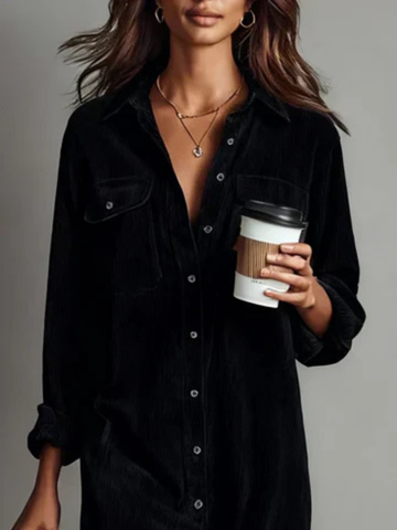 Gemma | Velvet Collared Shirt Dress
