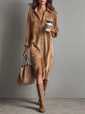 Gemma | Velvet Collared Shirt Dress