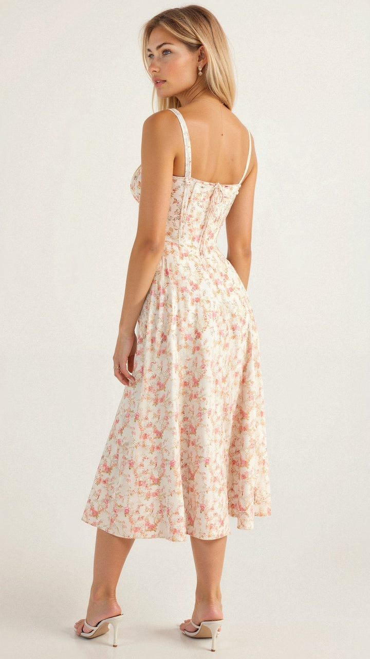 Tamsin | Floral Sleeveless Midi Wedding Guest Dress