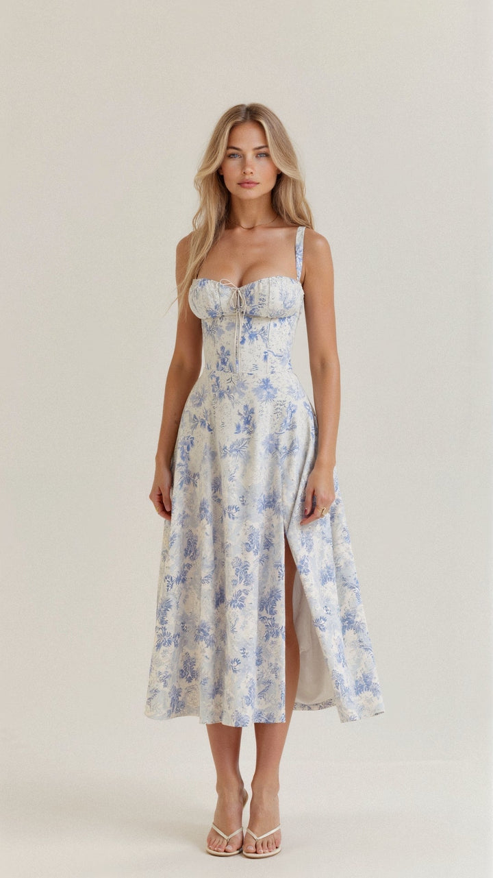 Tamsin | Floral Sleeveless Midi Wedding Guest Dress