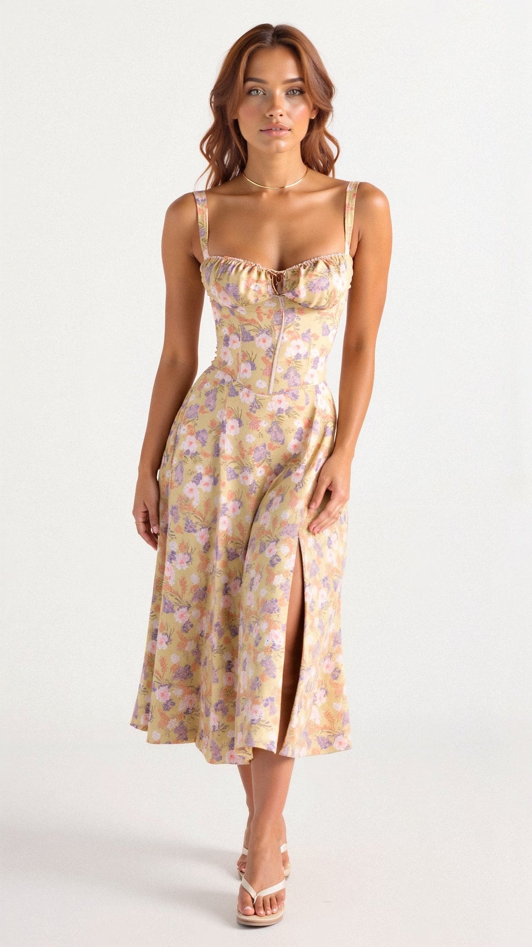 Tamsin | Floral Sleeveless Midi Wedding Guest Dress