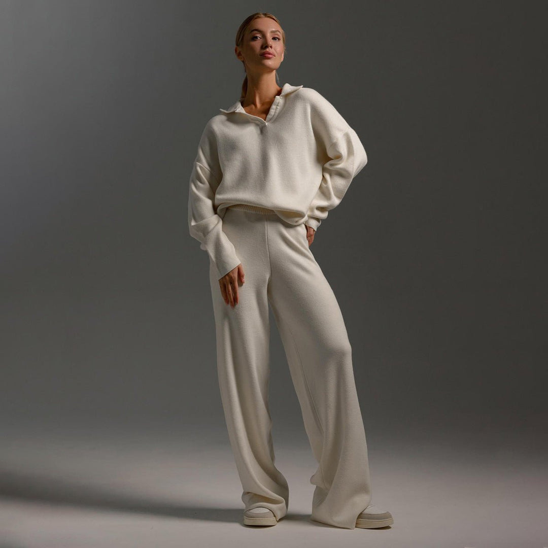 Tamsin | Knitted Collared Lounge Set Wide Leg Trousers