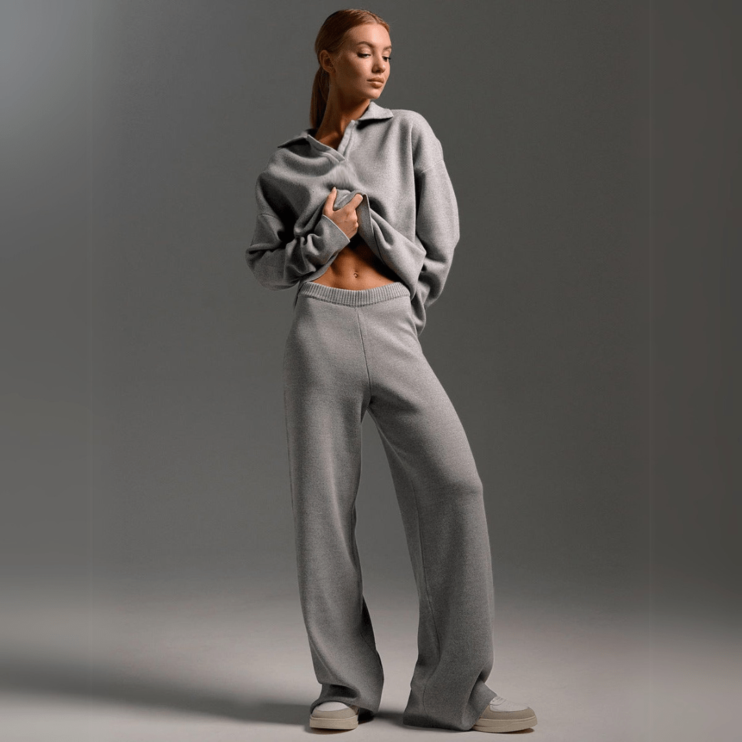 Tamsin | Knitted Collared Lounge Set Wide Leg Trousers
