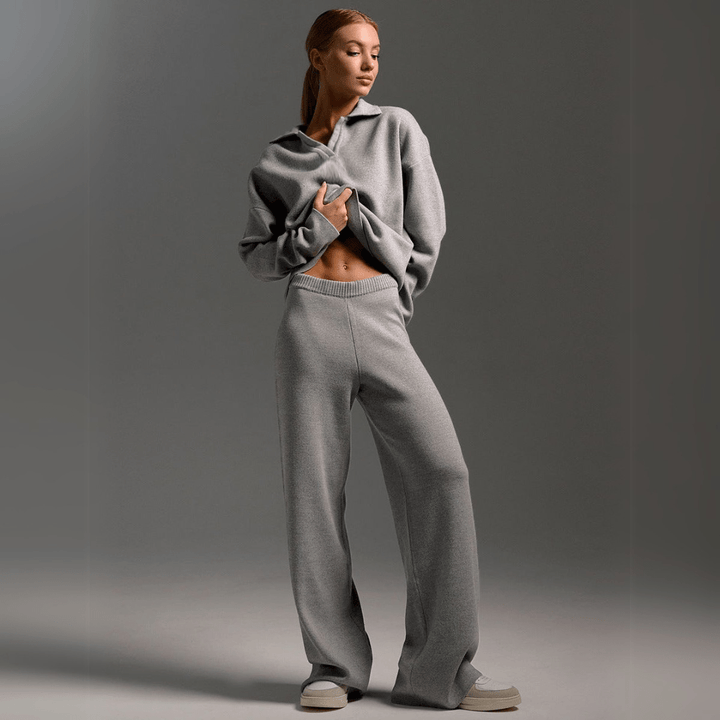Tamsin | Knitted Collared Lounge Set Wide Leg Trousers