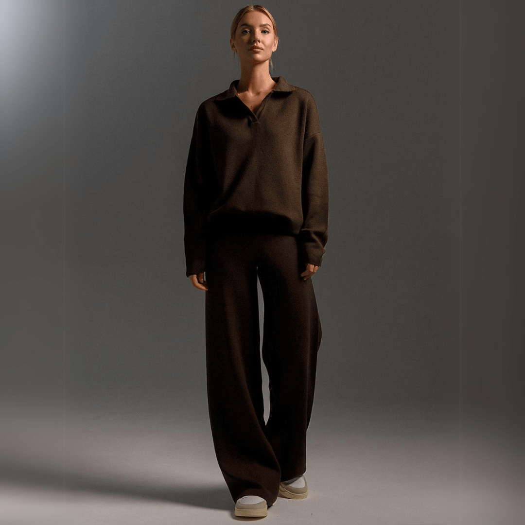 Tamsin | Knitted Collared Lounge Set Wide Leg Trousers