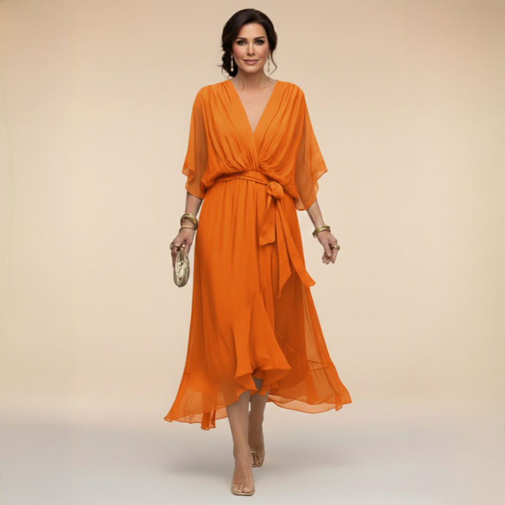 Tamsin | Wedding Guest Chiffon Wrap Midi Dress
