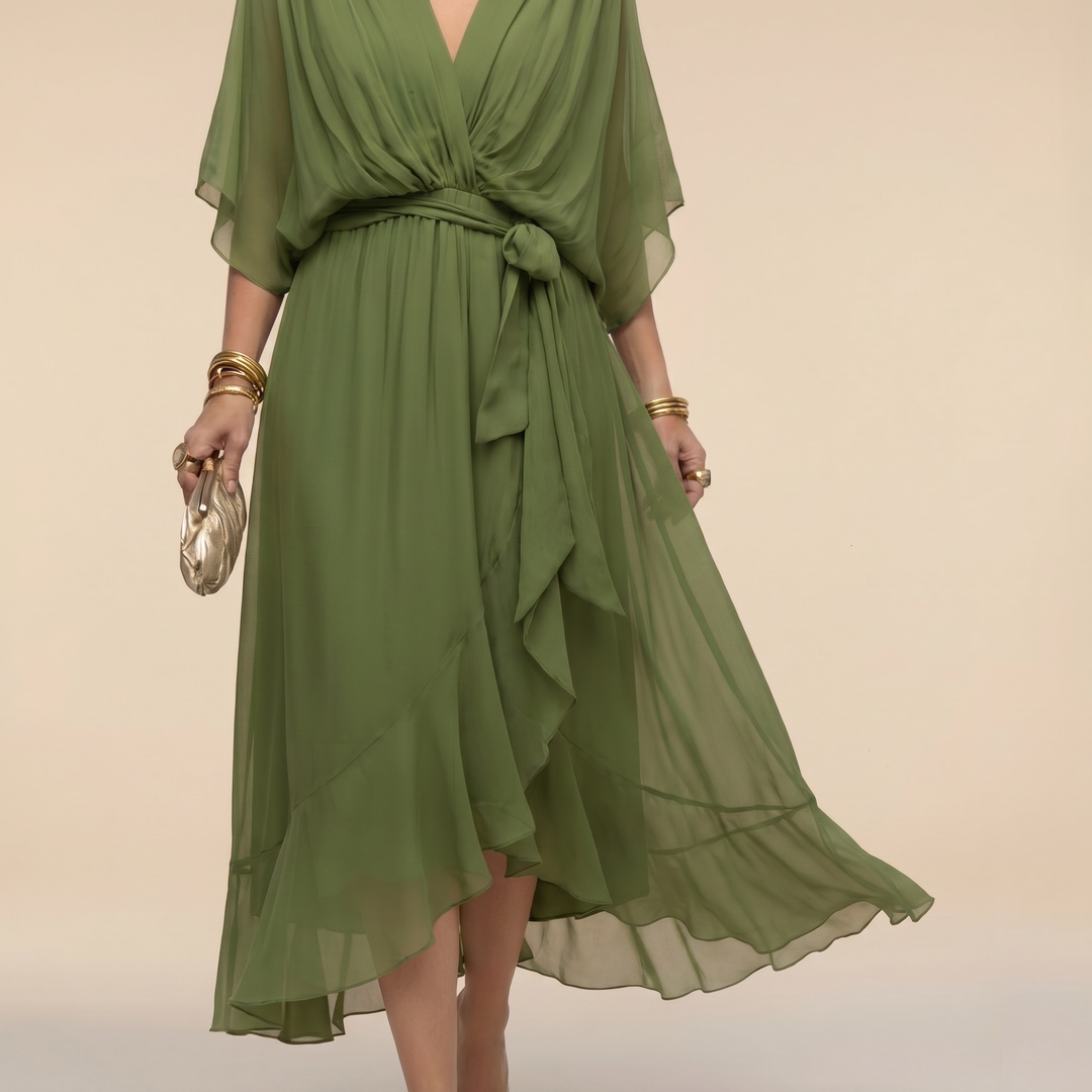 Tamsin | Wedding Guest Chiffon Wrap Midi Dress