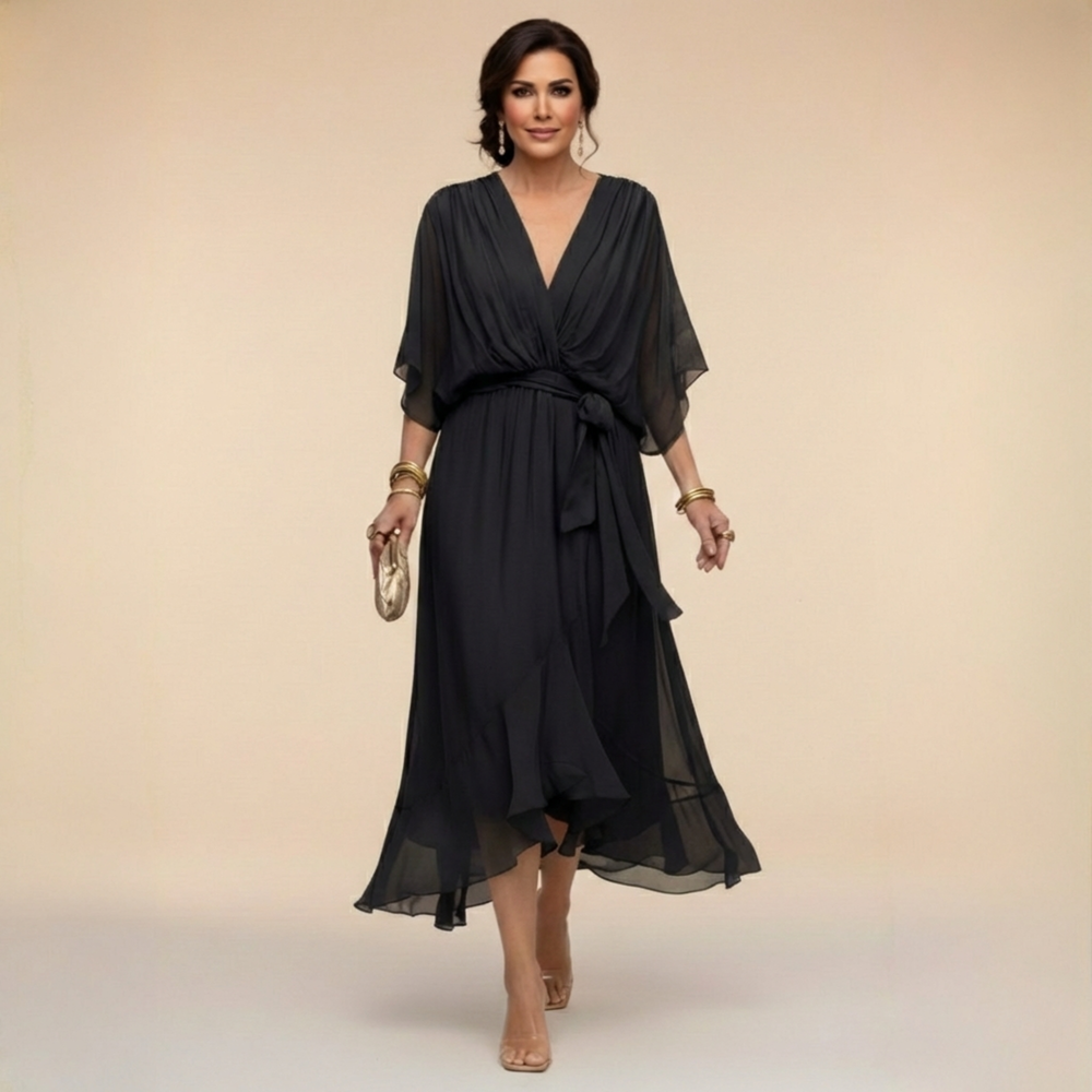 Tamsin | Wedding Guest Chiffon Wrap Midi Dress