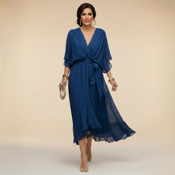 Tamsin | Wedding Guest Chiffon Wrap Midi Dress